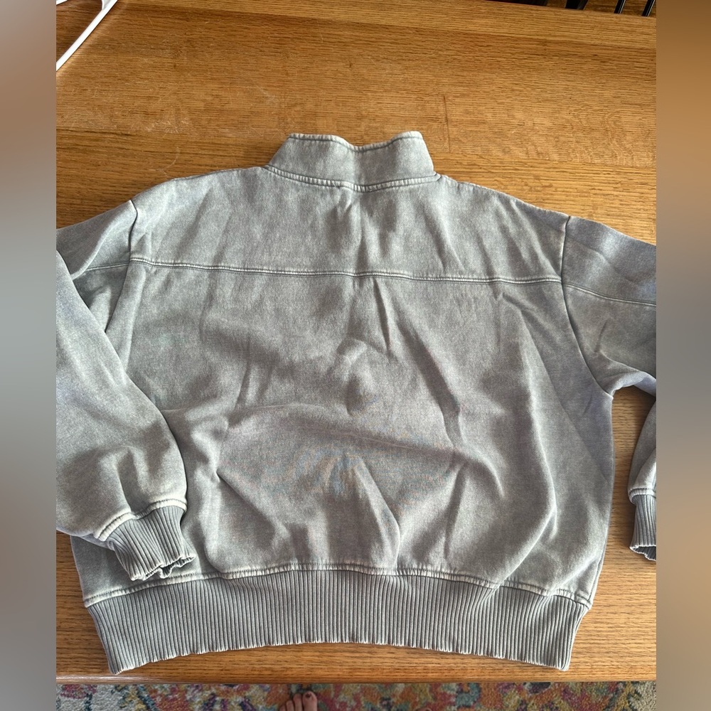 Women’s Washed Grey Quarter-Zip Pullover Sweatshirt - Picture 6 of 10